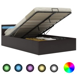 vidaXL Cama canapé hidráulica con LED cuero sintético gris 140x200 cm 