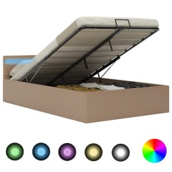 vidaXL Cama canapé hidráulica LED cuero sintético capuchino 120x200 cm 
