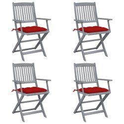 vidaXL Sillas de jardín plegables 4 uds cojines madera maciza acacia