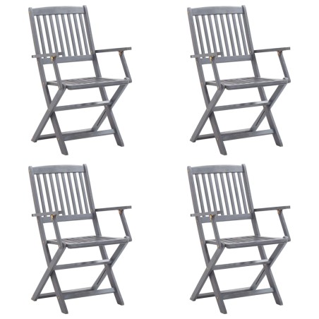 vidaXL Sillas de jardín plegables 4 uds cojines madera maciza acacia