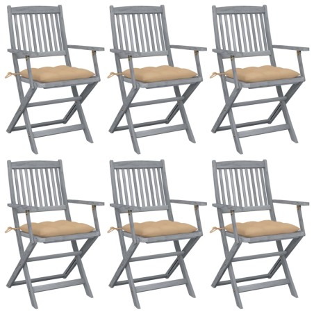 vidaXL Sillas de jardín plegables 6 uds cojines madera maciza acacia