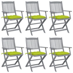 vidaXL Sillas de jardín plegables 6 uds cojines madera maciza acacia