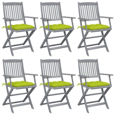 vidaXL Sillas de jardín plegables 6 uds cojines madera maciza acacia
