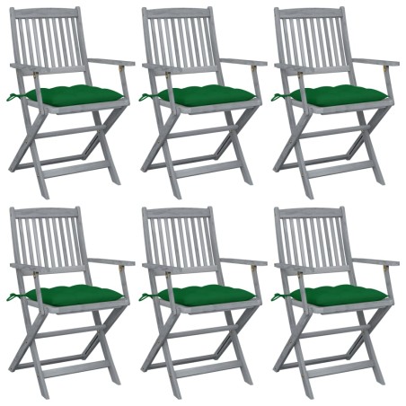 vidaXL Sillas de jardín plegables 6 uds cojines madera maciza acacia