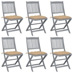 vidaXL Sillas de jardín plegables 6 uds cojines madera maciza acacia