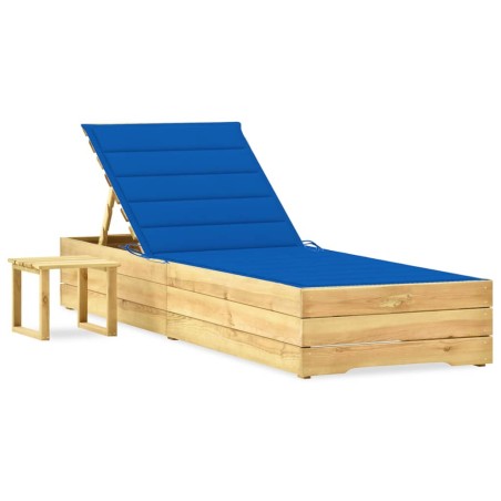 vidaXL Tumbona de jardín con mesa y cojín de madera de pino impregnada
