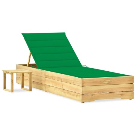 vidaXL Tumbona de jardín con mesa y cojín de madera de pino impregnada