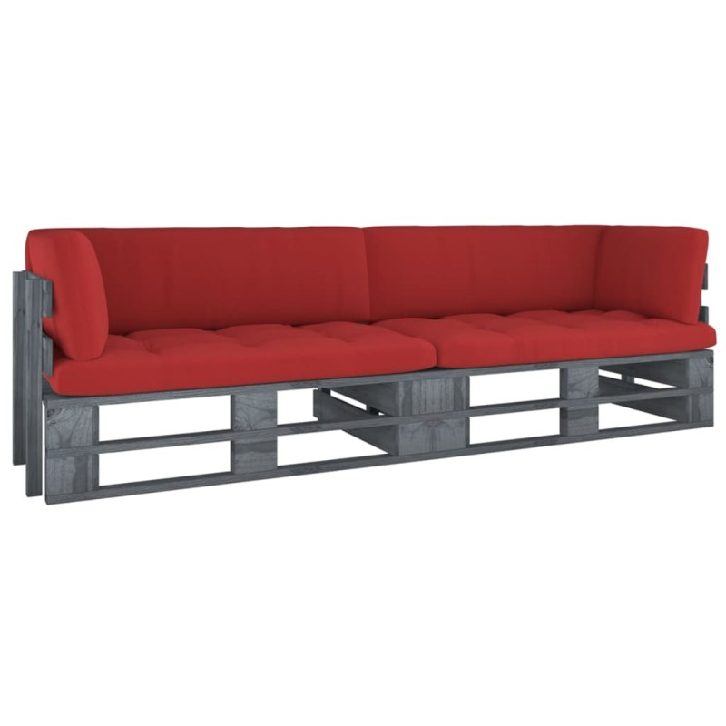 vidaXL Sofá de palets 2 plazas cojines gris madera de pino impregnada vidaXL Sofá de palets 2 plazas cojines gris madera de pino impregnada