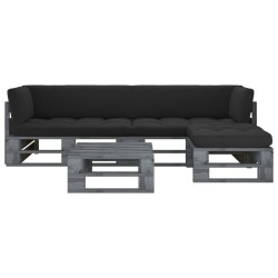 vidaXL Muebles de palets 4 pzas y cojines madera pino impregnada gris