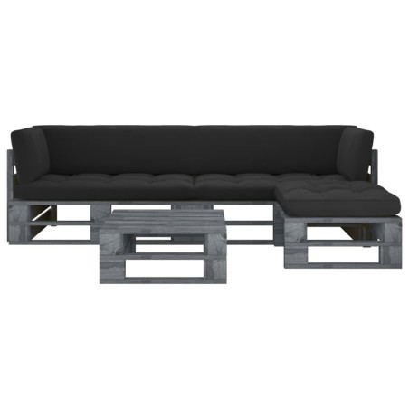 vidaXL Muebles de palets 4 pzas y cojines madera pino impregnada gris