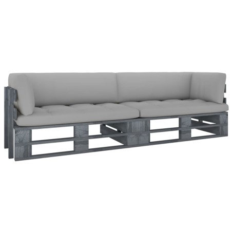 vidaXL Sofá de palets 2 plazas cojines gris madera de pino impregnada