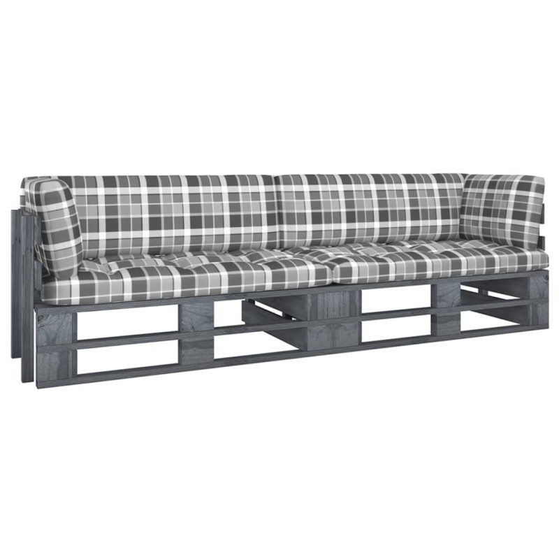 vidaXL Sofá de palets 2 plazas cojines gris madera de pino impregnada vidaXL Sofá de palets 2 plazas cojines gris madera de pino impregnada