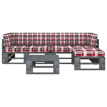 vidaXL Muebles de palets 4 pzas y cojines madera pino impregnada gris
