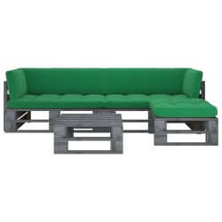 vidaXL Muebles de palets 4 pzas y cojines madera pino impregnada gris