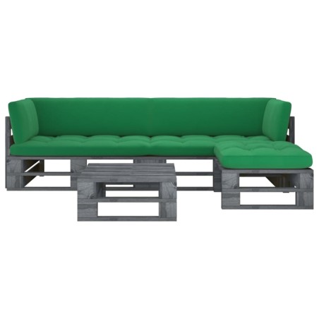 vidaXL Muebles de palets 4 pzas y cojines madera pino impregnada gris