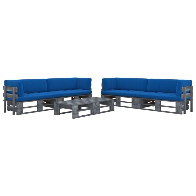 vidaXL Muebles de palets 6 pzas y cojines madera pino impregnada gris vidaXL Muebles de palets 6 pzas y cojines madera pino impregnada gris