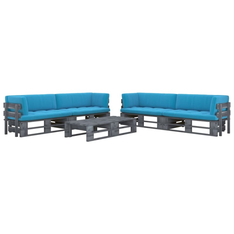 vidaXL Muebles de palets 6 pzas y cojines madera pino impregnada gris vidaXL Muebles de palets 6 pzas y cojines madera pino impregnada gris