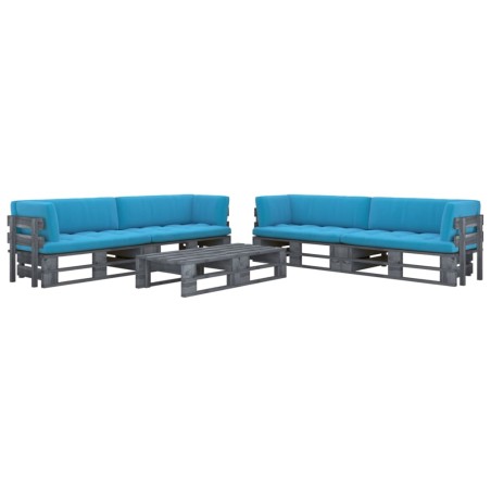 vidaXL Muebles de palets 6 pzas y cojines madera pino impregnada gris