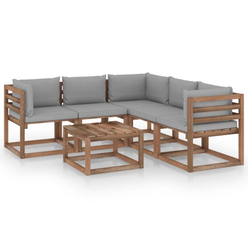 vidaXL Set de muebles de jardín 6 pzs madera impregnada cojines grises vidaXL Set de muebles de jardín 6 pzs madera impregnada cojines grises