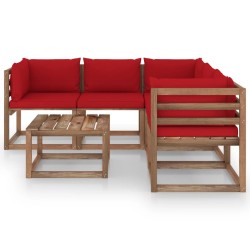 vidaXL Set de muebles de jardín 6 pzs madera impregnada cojines rojos