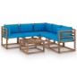 vidaXL Set de muebles de jardín 6 pzs madera impregnada cojines azul vidaXL Set de muebles de jardín 6 pzs madera impregnada cojines azul