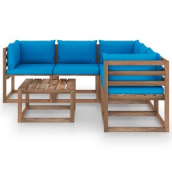 vidaXL Set de muebles de jardín 6 pzs madera impregnada cojines azul