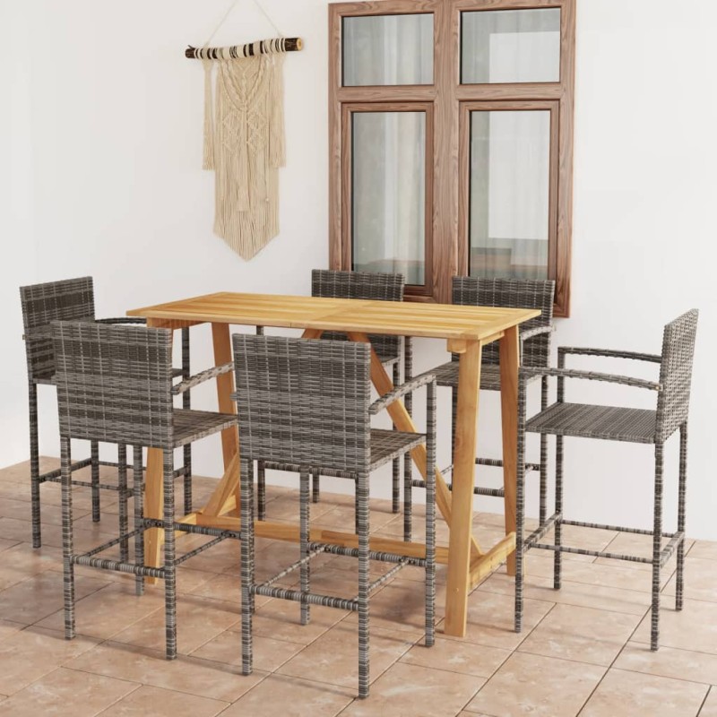 vidaXL Conjunto de bar para jardín 7 piezas gris vidaXL Conjunto de bar para jardín 7 piezas gris