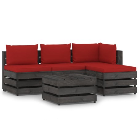 vidaXL Muebles de jardín 5 piezas con cojines madera impregnada gris