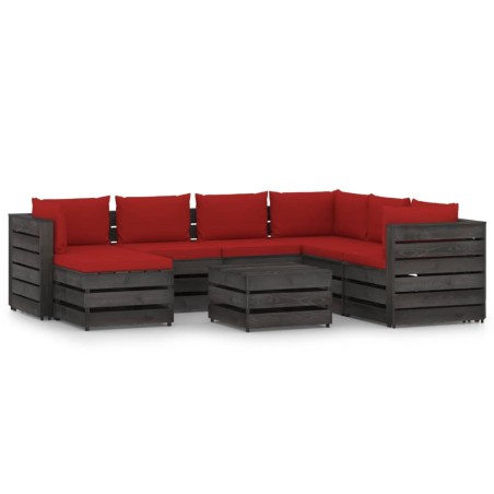 vidaXL Muebles de jardín 8 piezas con cojines madera impregnada gris