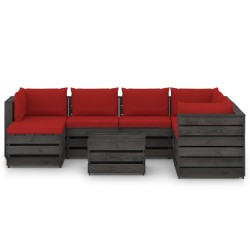 vidaXL Muebles de jardín 8 piezas con cojines madera impregnada gris