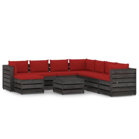 vidaXL Muebles de jardín 9 piezas con cojines madera impregnada gris