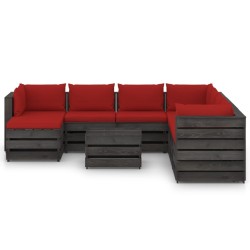 vidaXL Muebles de jardín 9 piezas con cojines madera impregnada gris