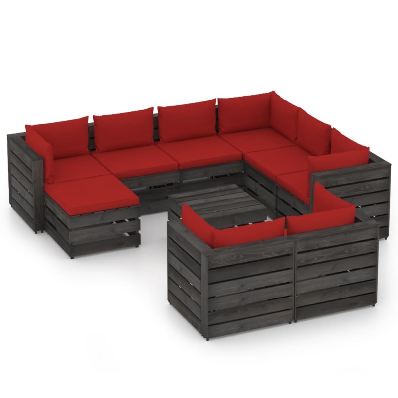 vidaXL Muebles de jardín 10 piezas con cojines madera impregnada gris vidaXL Muebles de jardín 10 piezas con cojines madera impregnada gris