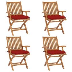 vidaXL Sillas de jardín plegables 4 uds madera maciza teca con cojines