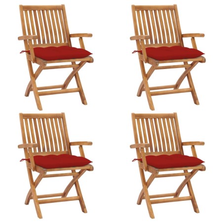 vidaXL Sillas de jardín plegables 4 uds madera maciza teca con cojines
