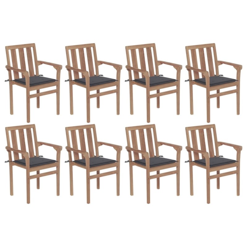 vidaXL Sillas de jardín apilables 8 uds madera maciza teca con cojines vidaXL Sillas de jardín apilables 8 uds madera maciza teca con cojines