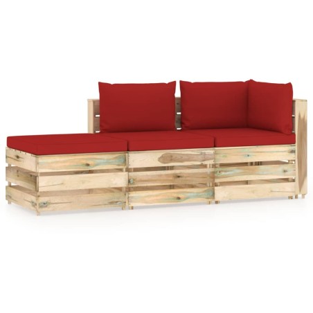 vidaXL Muebles de jardín 3 piezas con cojines madera impregnada verde