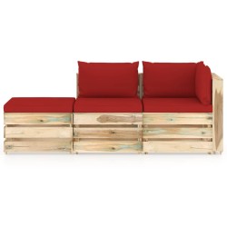 vidaXL Muebles de jardín 3 piezas con cojines madera impregnada verde