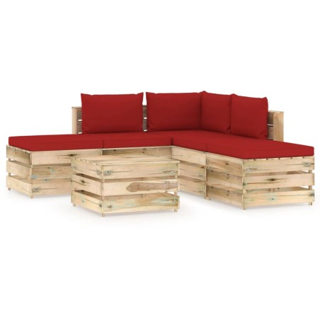 vidaXL Muebles de jardín 6 piezas con cojines madera impregnada verde