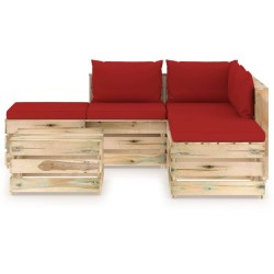 vidaXL Muebles de jardín 6 piezas con cojines madera impregnada verde