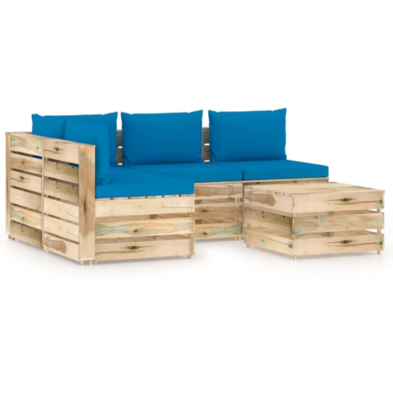 vidaXL Muebles de jardín 5 piezas con cojines madera impregnada verde vidaXL Muebles de jardín 5 piezas con cojines madera impregnada verde