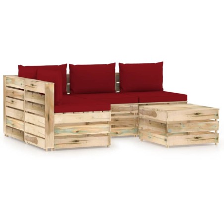 vidaXL Muebles de jardín 5 piezas con cojines madera impregnada verde