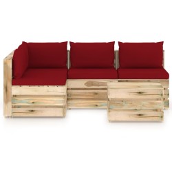 vidaXL Muebles de jardín 5 piezas con cojines madera impregnada verde