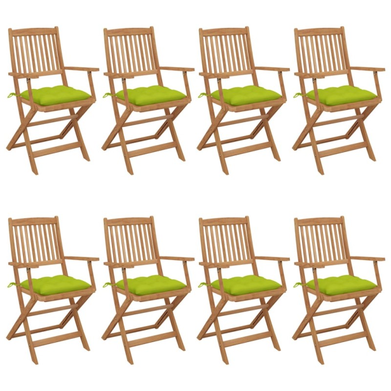 vidaXL Sillas de jardín plegables 8 uds madera maciza acacia y cojines vidaXL Sillas de jardín plegables 8 uds madera maciza acacia y cojines