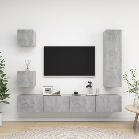 vidaXL Set muebles de salón TV 5 pzas madera ingeniería gris hormigón