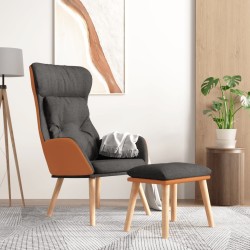 vidaXL Sillón de relax con taburete tela y cuero sintético gris oscuro