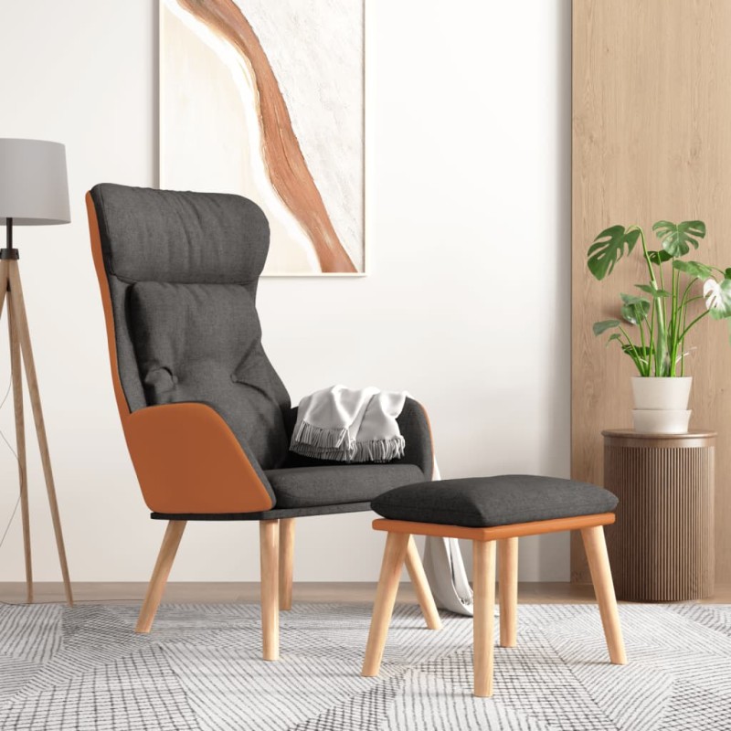 vidaXL Sillón de relax con taburete tela y cuero sintético gris oscuro vidaXL Sillón de relax con taburete tela y cuero sintético gris oscuro
