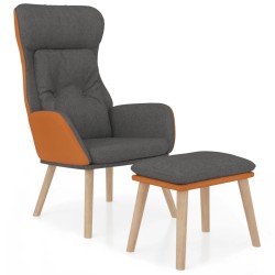 vidaXL Sillón de relax con taburete tela y cuero sintético gris oscuro