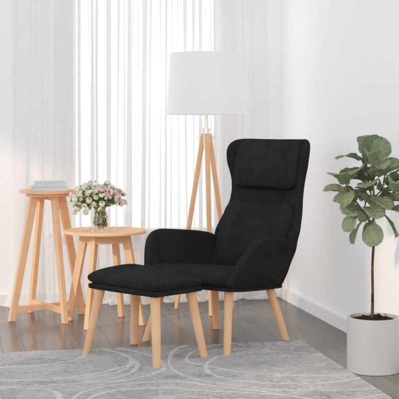 vidaXL Sillón de relax con taburete terciopelo negro vidaXL Sillón de relax con taburete terciopelo negro
