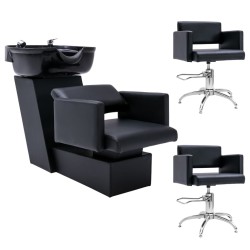 vidaXL Lavacabezas y sillones de peluquería de cuero sintético